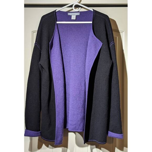 Modern Soul Open Front Black Wool Blend Cardigan w/ Purple Trim Sz L - Picture 12 of 12